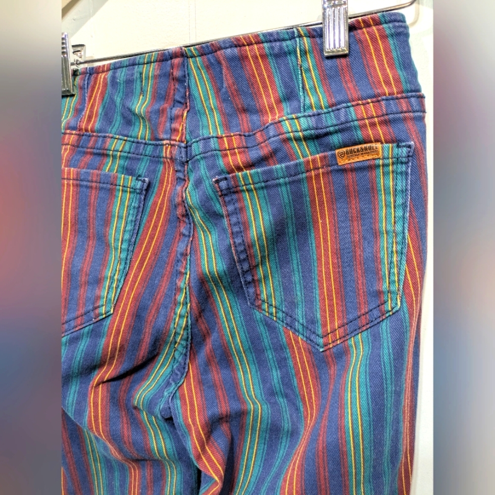 Rock & Roll Cowgirl Denim Bargain Bell Bottoms Pull On Size 26 Stripe Festival - Picture 5 of 10